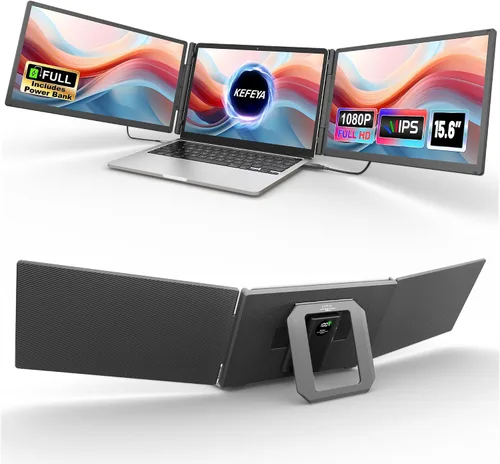 KEFEYA Extensión de Pantalla para Laptop de 15.6", Incluye Batería Externa, Extensión Triple de Monitor para Laptops de 13-17", FHD 1080P IPS,