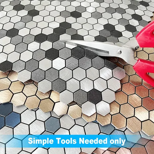 Miniatura 7 de BeNice Azulejos de mosaico de cocina para despegar y pegar, calcomanías de metal pequeñas hexagonales (10 unidades, champán dorado)