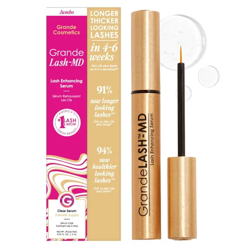 Grande Cosmetics GrandeLASH-MD Suero Potenciador de Pestañas - Fórmula Infundida con Péptidos y Vitaminas para Pestañas más Largas, Gruesas y de