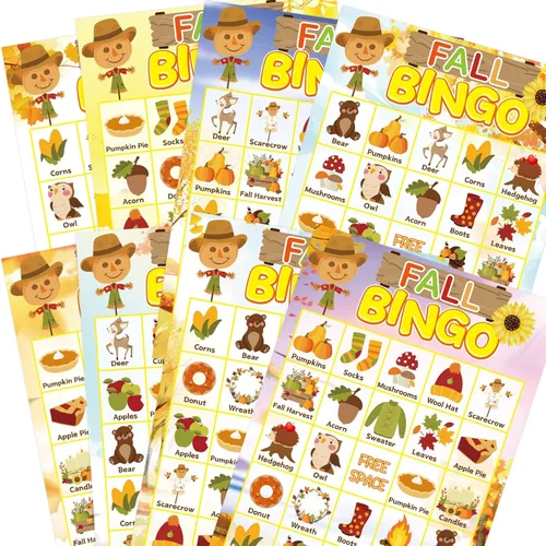 Fancy Land Juego de bingo de otoño para niños 24 jugadores Happy Harvest Acción de Gracias Juego de suministro