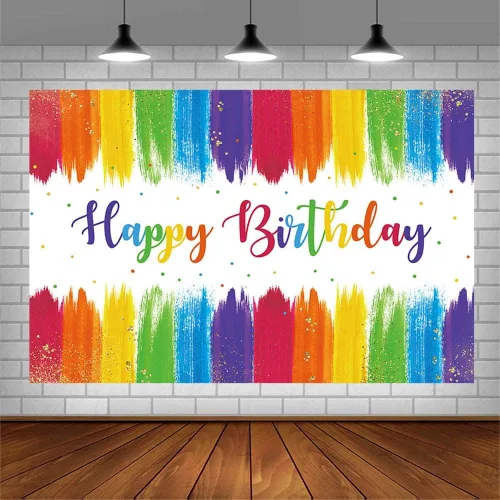 Miniatura 3 de AIBIIN Pintura de fondo de feliz cumpleaños de 7 x 5 pies, suministros de decoración de fiesta de arco iris, confeti colorido, grafiti, pared