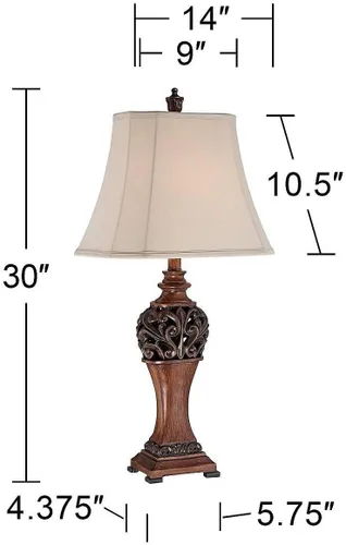 Miniatura 4 de Regency Hill Exeter Lámparas de Mesa de Estilo Tradicional 30" de Alto Juego de Tamaño Completo de 2 Bronce Madera Tallada Hoja Crema Pantalla
