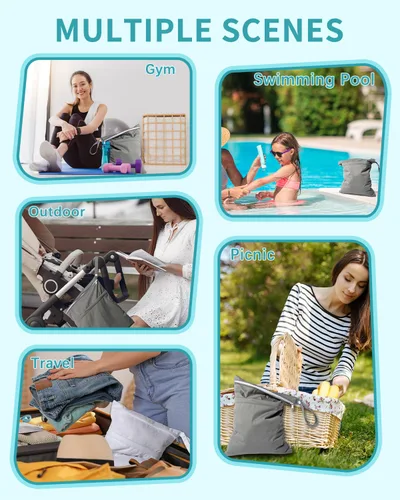 Miniatura 4 de babygoal Bolsas para artículos húmedos y secos, paquete de 3, bolsas de viaje reutilizables impermeables para trajes de baño, pañales de tela