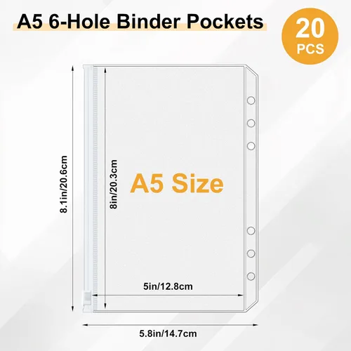 Miniatura 2 de Antner 20 piezas de bolsillos para carpeta A5 con 6 agujeros, insertos para planificador de presupuesto, sobres para rellenar con efectivo