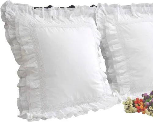 Queen's House - Juego de 2 fundas de almohada de encaje blanco de lujo de 26 x 26 pulgadas, tamaño M