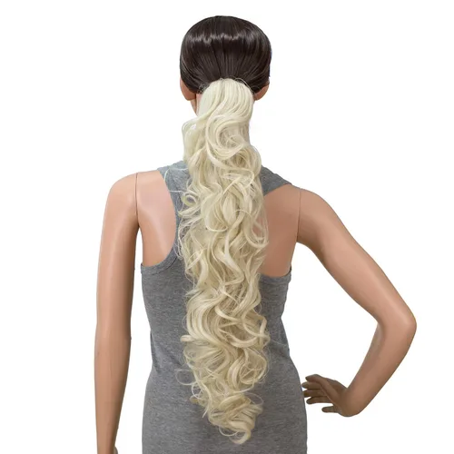 Miniatura 10 de SWACC Extensiones de cola de caballo de 24 pulgadas de largo, rizos desordenados y desordenados, extensiones de cabello sintético con clip