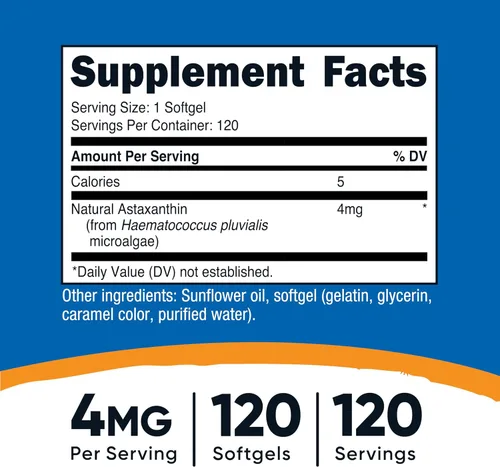 Miniatura 2 de Nutricost Astaxantina 4 mg, sin gluten y sin OMG, 120 cápsulas blandas (suministro para 4 meses)