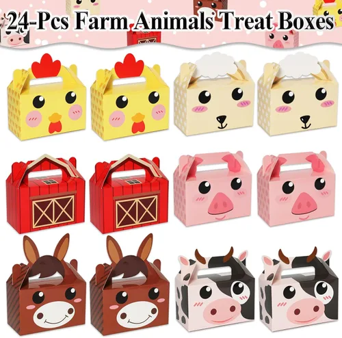 Miniatura 3 de 24 paquetes de cajas de regalo para fiesta de animales de granja, temática de granja, cajas de dulces para cumpleaños, bolsas de regalo de Navidad