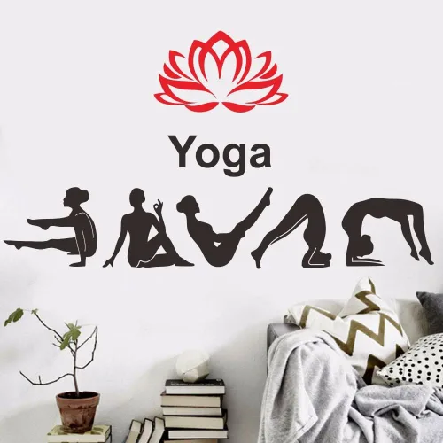 Miniatura 4 de Adhesivo de pared para estudio de yoga, calcomanía de PVC extraíble con patrones de loto e hinduismo, regalo único para los amantes del yoga, ideal