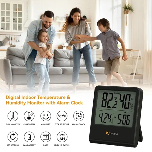 Miniatura 3 de Termómetro de interior, termómetro de habitación y higrómetro con reloj, medidor de temperatura y humedad con reloj, indicador doble de confort