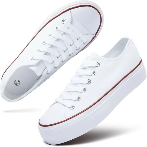 hash bubbie Zapatos de plataforma para mujer, color blanco, tenis de lona con cordones, color negro, para niñas