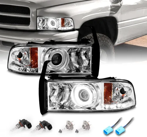 Miniatura 8 de AmeriLite Juego de 1 faro delantero de repuesto negro con lámpara de estacionamiento LED de esquina para Dodge Ram 1500 2500 3500 1994-2001, lado