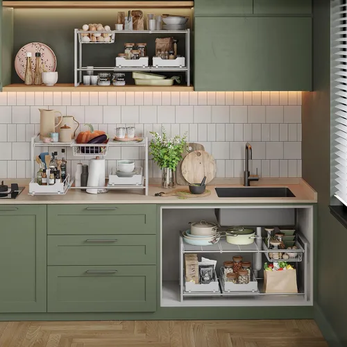 Miniatura 3 de NETEL Organizadores y almacenamiento para debajo del fregadero, organizador de armario de cocina, 2 niveles para debajo del fregadero estantes