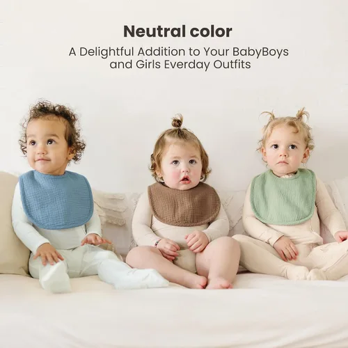 Miniatura 2 de Konssy - Paquete de 10 baberos de muselina para bebé, baberos de bandana de algodón suave para babeo y dentición, colores sólidos unisex para niños
