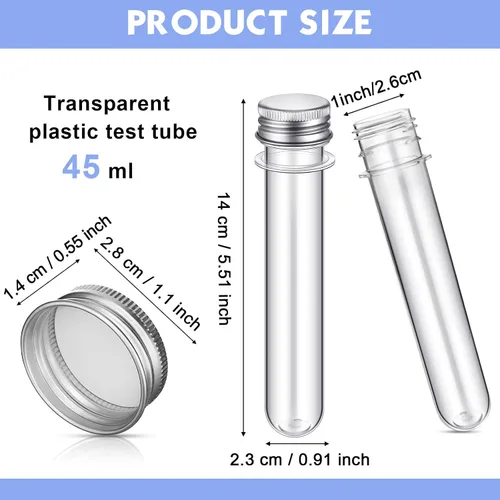 Miniatura 2 de Xinnun Tubo de prueba de plástico para dulces, 200 unidades, 1.5 fl oz, transparente, tapa de tubo de sal de baño, decoración de viales de plástico