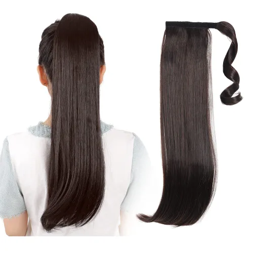 Miniatura 50 de Extensiones de cabello para cola de caballo, extensión de cola de caballo roja de 16 pulgadas, corta, ondulada, rizada, envolvente, cola de caballo