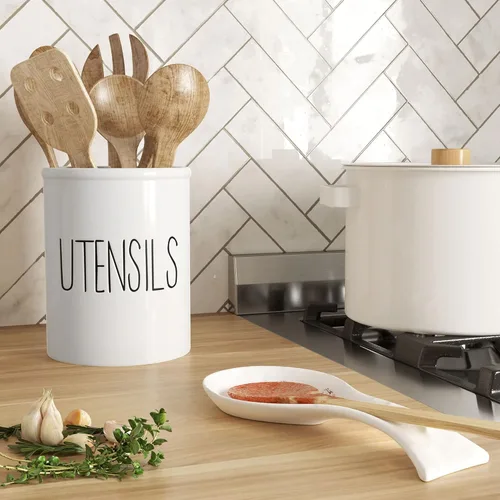 Miniatura 3 de Barnyard Designs Soporte de cerámica para utensilios de cocina de granja para encimera, utensilio decorativo de cocina para encimera, soporte