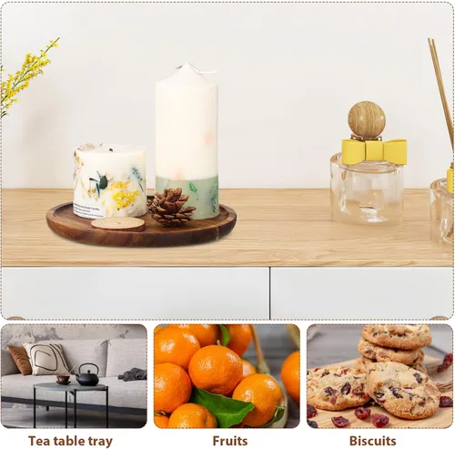 Miniatura 8 de STOBAZA Bandejas decorativas de madera de acacia para mesa auxiliar, juego de 2 bandejas redondas de madera para centro de mesa, bandeja para velas