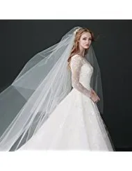 Kercisbeauty 3M 2T suave tul pura catedral boda velo de encaje doble capa gota con peine para novia vestido de pelo blanco