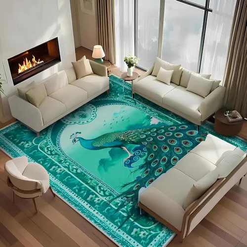 Miniatura 10 de Alfombra abstracta de 3 x 5 para sala de estar, dormitorio, entrada, color azul