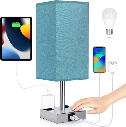Miniatura 11 de Lámpara de mesita de noche con puertos USB - Lámpara de mesa con control táctil para dormitorio con puertos de carga USB C+A y tomas de corriente