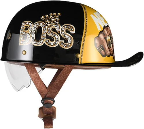 Miniatura 6 de Medio casco de motocicleta vintage, casco de béisbol de moda, certificación DOT/ECE, casco de motocicleta para hombres y mujeres