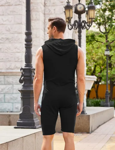 Miniatura 3 de COOFANDY Enterizo de una pieza para hombre casual a la moda cómodo sin mangas ajustado con cremallera con bolsillos