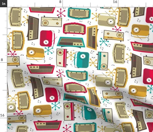 Miniatura 2 de Spoonflower Tela - Retro Atomic Technology Music Mid Century Geek Radio impresa en tela de gasa Fat Quarter - Vestidos de moda para costura