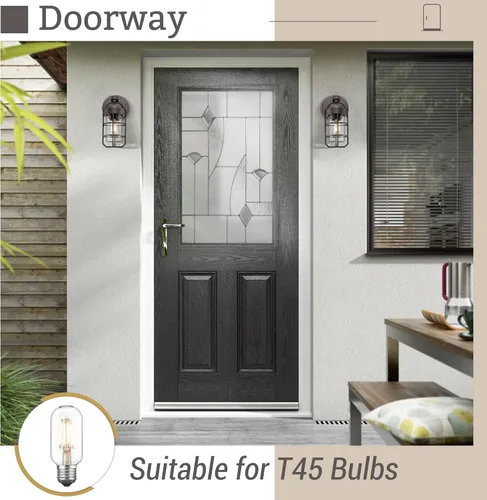 Miniatura 7 de Emliviar Lámpara de pared para exterior estilo casa de campo, lámpara de pared exterior clásica, jaula de metal industrial náutica con vidrio