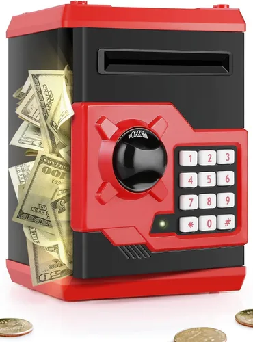 Miniatura 10 de Playsheek alcancía para niñas y niños, gran alcancía electrónica de monedas con protección por contraseña, caja de ahorro con desplazamiento