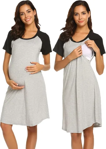 Ekouaer - Vestido 3 en 1 para maternidad, trabajo de parto y lactancia prenda para hospital, para dormir y amamantar.