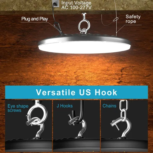 Miniatura 5 de Lightdot Smart 200W LED High Bay Light 30000lm UFO High Bay Shop Light, AC100-277V 5000K Luz de día con enchufe para granero/garaje de 22-32 pies