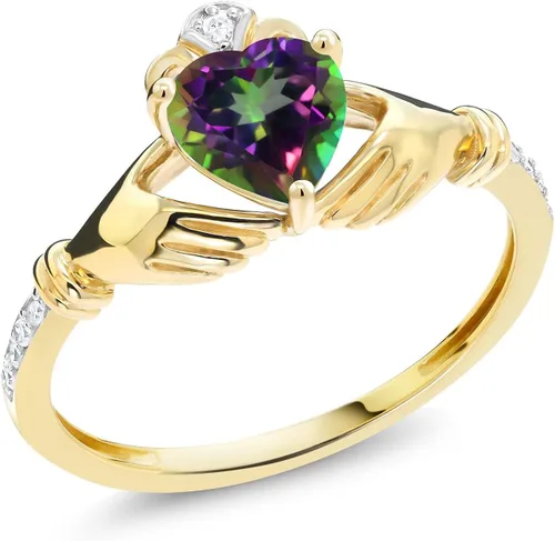 Miniatura 10 de Gem Stone King Anillo de compromiso claddagh celta irlandés de oro amarillo de 10 quilates con piedra preciosa en forma de corazón de 0.236 in