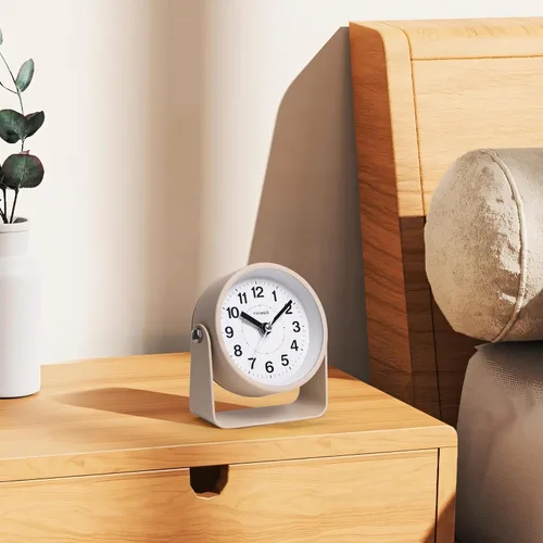 Miniatura 7 de Reloj de alarma analógico TIMESS, silencioso, de cuarzo sin tictac, funciona con pilas, con función de repetición y luz bajo demanda, fácil