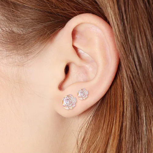 Miniatura 2 de Aretes de Poste de Plástico para Orejas Sensibles, KMEOSCH 2 Pares (6mm y 8mm) Rosa 3D Transparente Sin Metal Aretes de Tuerca Totalmente