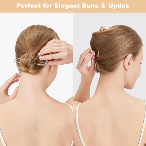 Miniatura 4 de 3 horquillas de metal francés para mujeres y niñas, horquillas para el cabello francés en forma de U para moños, accesorios elegantes para peinados