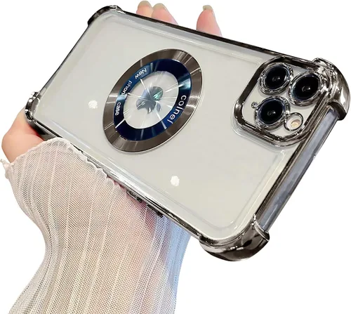 Miniatura 66 de Funda magnética transparente para iPhone 14 Plus, lujo brillante en las cuatro esquinas, protección de grado militar a prueba de golpes