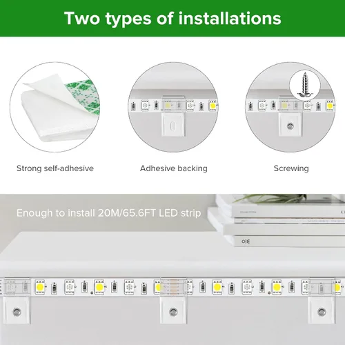Miniatura 4 de Hysmigor - Clips de tira de luces transparentes, autoadhesivos con soporte de montaje de tornillos, 50 clips de fijación LED fuertes y tornillos