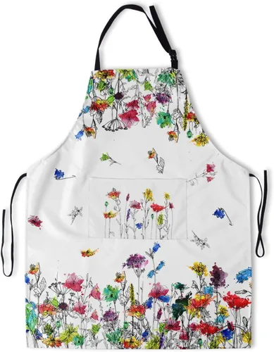 Miniatura 9 de Delantal floral de acuarela para mujer con 2 bolsillos, colorido arte floral, delantal impermeable, 28 x 33 pulgadas