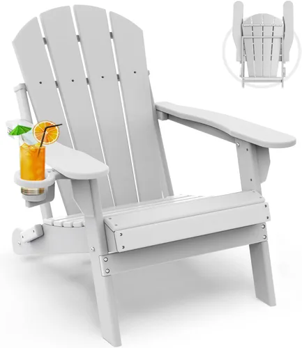 Miniatura 26 de GREENVINES Juego de 2 sillas plegables Adirondack Plástico HDPE Silla para hoguera Todo clima Portavasos Rojo para terraza, patio