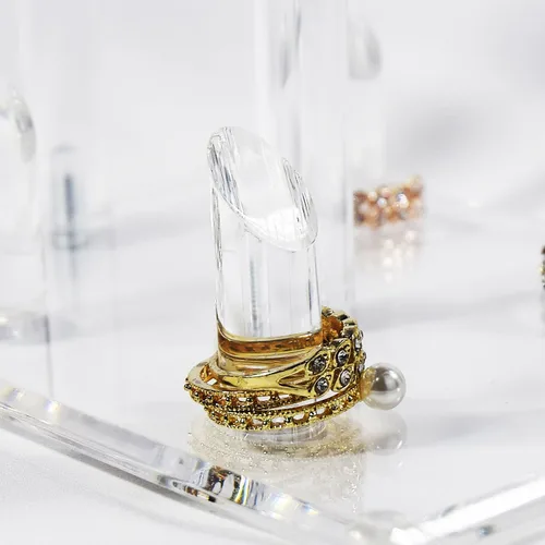 Miniatura 5 de Ikee Design Pulsera de acrílico de 3 niveles con soporte de anillo para tienda, feria, escaparate y decoración del hogar, transparente, 10 pulgadas