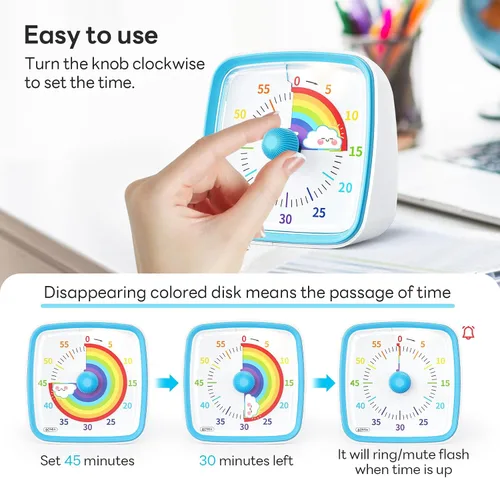 Miniatura 3 de Yunbaoit Temporizador visual con luz nocturna, temporizador de cuenta regresiva de arco iris de 60 minutos para niños y adultos, herramienta