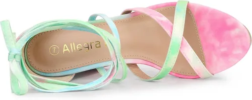 Miniatura 4 de Allegra K Sandalias de tacón grueso con cordones y plataforma de teñido anudado para mujer