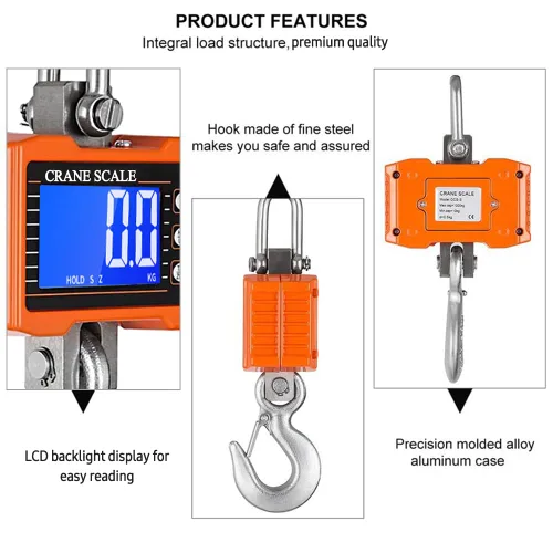 Miniatura 6 de Geevorks Báscula colgante digital portátil resistente para grúa, escala colgante digital de precisión industrial, 2,204.6 lbs (2204 libras)