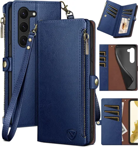 Miniatura 14 de XcaseBar Funda tipo cartera para Samsung Galaxy S23 Plus con cremallera 【Bloqueo RFID】 Soporte para tarjeta de crédito, libro de folio con tapa Rosa