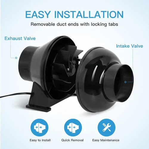 Miniatura 4 de iPower - Ventilador en línea de 4 pulgadas, filtro de carbono de aire, conductos negros de 2.4 m, controlador de velocidad, gancho de cuerda