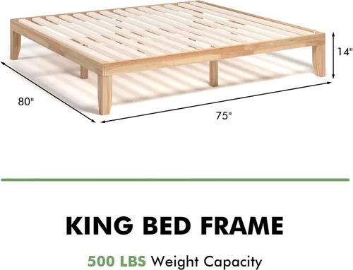 Miniatura 3 de COSTWAY Base de cama de plataforma de tamaño individual, base de colchón de madera de goma maciza de 14 pulgadas con soporte de listones