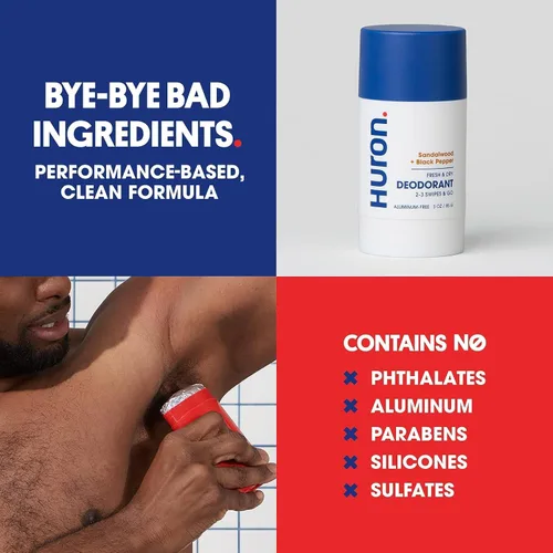 Miniatura 4 de Huron Desodorante para hombres y mujeres, protección contra olores de 48 horas, desodorante sin aluminio con aroma de sándalo + ámbar, hidratante