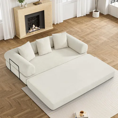 DAMAIFROM Sofá cama convertible con almohada cilíndrica, sofá cama plegable de pana con marco de forma fija, sofá modular de suelo para sala de Beige