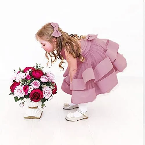 Miniatura 2 de 3M-6T Vestido de Concurso con Volantes de Encaje sin Espalda para Bebé Niña Vestido Tutú para Niña Pequeña Vestidos de Fiesta de Tul con Flores
